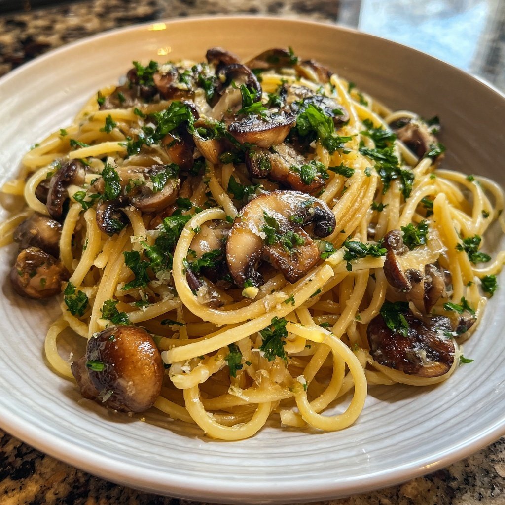 Spaghetti mit Pilzen und Petersilie