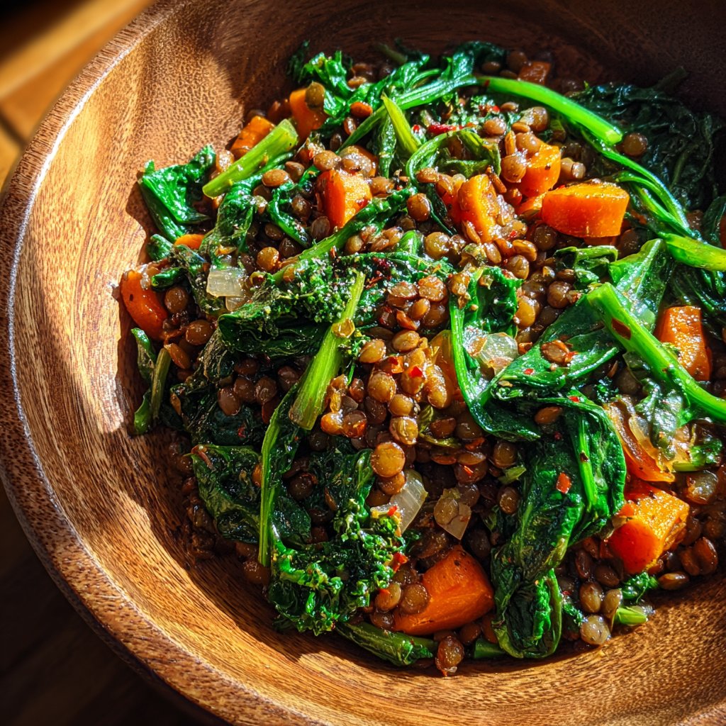 Buddha Bowl mit Linsen und Spinat