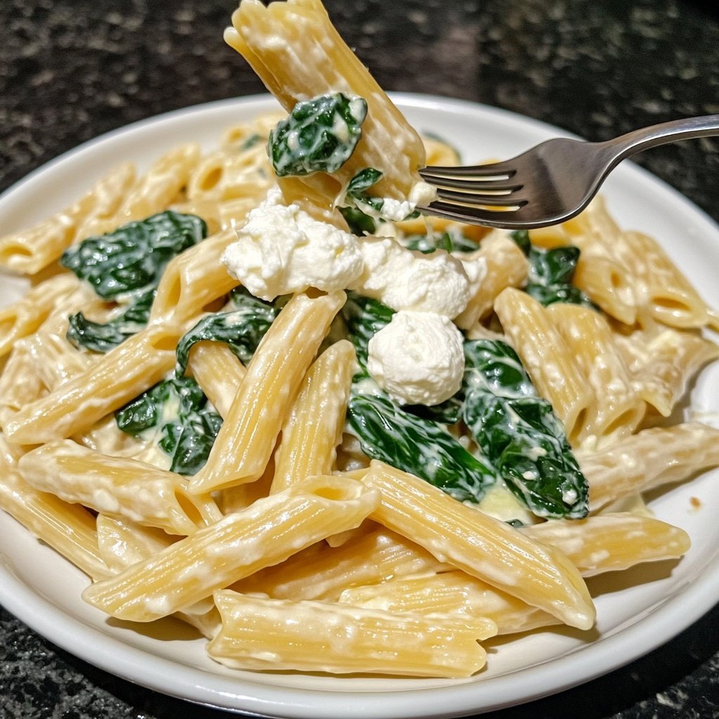 Penne mit Spinat und Ricotta