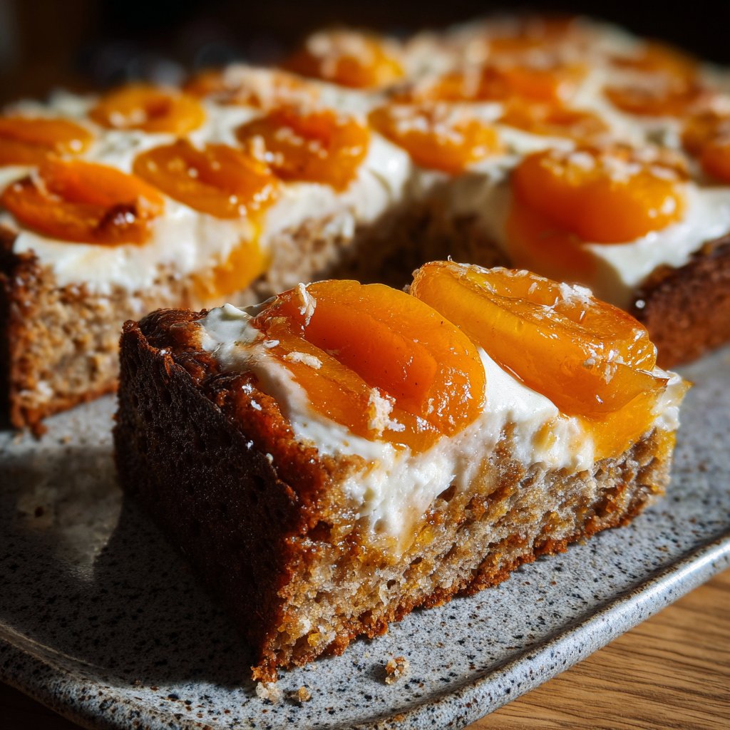 Blechkuchen mit Vanillecreme und Aprikosen